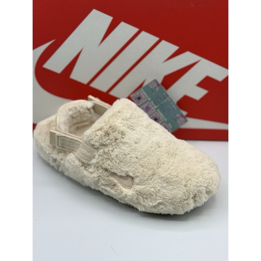 Nike Calm Fuzzy Mules Women's Sport Shoes Beige Sanddrift Size 9 New Without Box